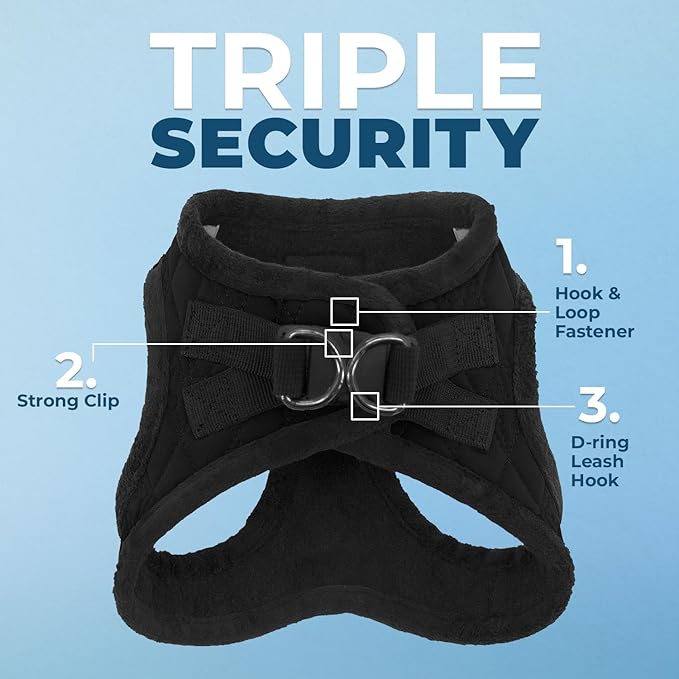 Best Pet Supplies - All Weather Mesh/Plush, Reflective, No Pull Harness for Small, Medium Dogs, Cats - Secure with Hook & Loop Fastener, Buckle, Double D-Rings - Black Plush, L