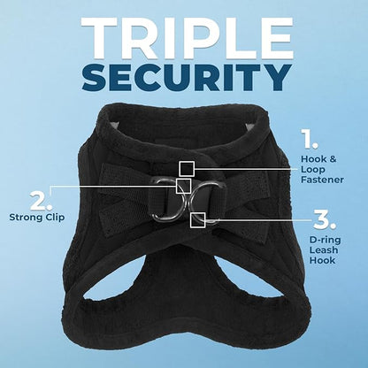 Best Pet Supplies - All Weather Mesh/Plush, Reflective, No Pull Harness for Small, Medium Dogs, Cats - Secure with Hook & Loop Fastener, Buckle, Double D-Rings - Black Plush, L