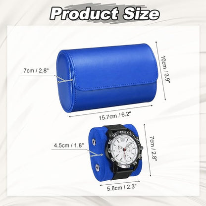 PATIKIL Watch Roll Travel Leather Case, Portable 2 Watch Roll Box with Pillow for Men Women Home Storage Display Gift Storaging Organizer, Blue