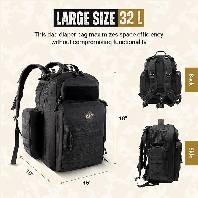 HighSpeedDaddy - Baby Diaper Backpack, Military-Grade, Waterproof, Compact Baby Travel Bag with Diaper Changing Mat