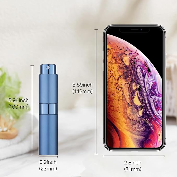 Tekson 8ml Travel Perfume Atomizer Refillable, Mini Cologne Spray Bottle Empty, Small Aftershave Portable Sprayer for Liquid Dispenser (Blue&Gold)