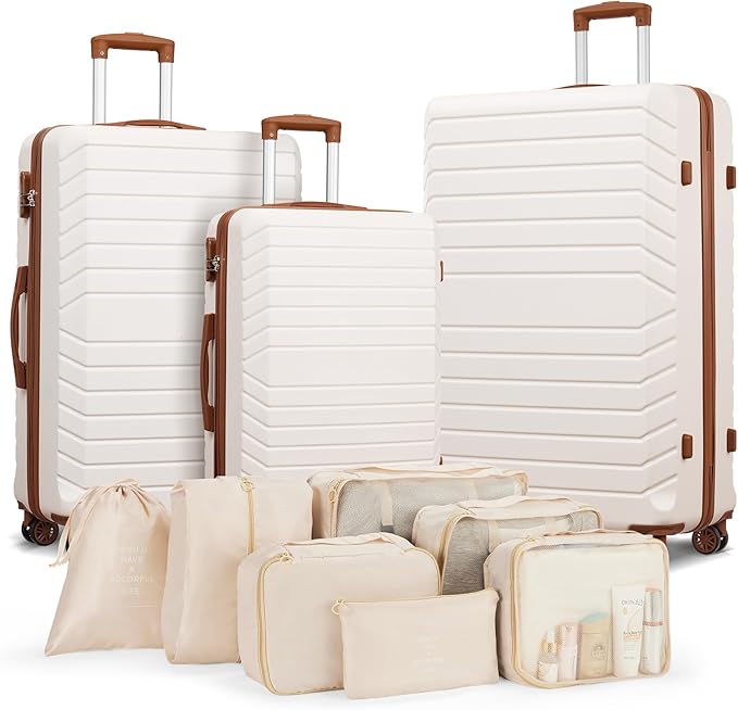 10 Piece Luggage Sets, 3 Piece Suitcase Set, 20 inch Carry on Luggage, 24 inch and 28 inch Checked Luggage with 7PC Packing Bags