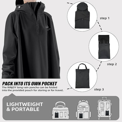Hooded Rain Poncho for Adults Waterproof Rain Ponchos Lightweight Raincoat Reusable Rain Jacket for Men Women Outdoor