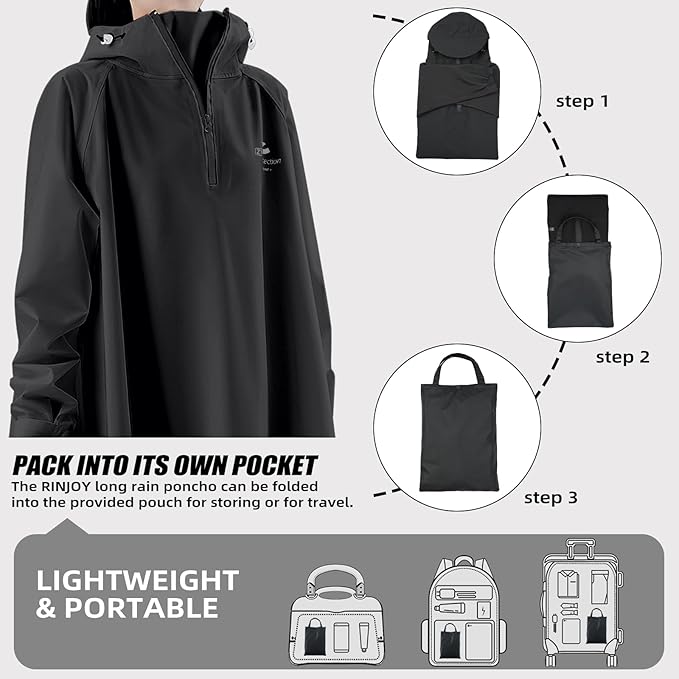 Hooded Rain Poncho for Adults Waterproof Rain Ponchos Lightweight Raincoat Reusable Rain Jacket for Men Women Outdoor