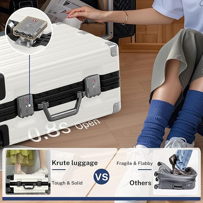 Krute Zipperless Luggage 24 Inch Aluminum Frame Suitcase with Spinner Wheels PC+ABS Hardide Checked Luggage TSA Approved