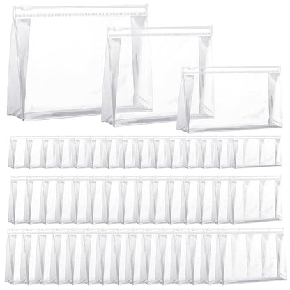 Xuniea 50 Pcs Mini Clear Makeup Bag Small Clear Zipper Pouch Travel Plastic Cosmetic Organizer Waterproof for Toiletries Swimsuit Bikini Bathing Suit(7.1'',8.6'',9.8'',Transparent)