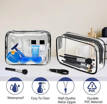16 Pieces Clear Makeup Bags Bulk, TSA Approved Toiletry Bag for Travel, PVC Waterproof Travel Small Pouches Clear Pouch with Zipper for Men and Women Carry-on Travel Essentials Cosmetic Bags (Black)