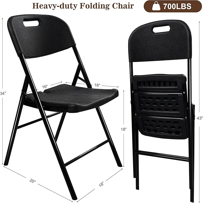 8 Pack Folding Chair, 700 lb Weight Capacity,Indoor/Outdoor Heavy Duty Foldable Chairs for Restaurants, Kitchens, Picnics, Races, Parties & Weddings. (8, Black)