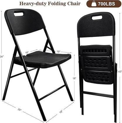 6 Pack Folding Chair, 700 lb Weight Capacity,Indoor/Outdoor Heavy Duty Foldable Chairs for Restaurants, Kitchens, Picnics, Races, Parties & Weddings. (6, Black)
