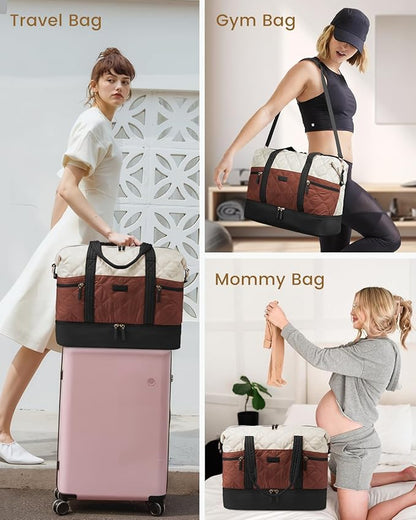 LOVEVOOK Travel Duffle Bag, Lightweight Weekender Bags for Women with Shoe Compartment, 40L Puffer Gym Bag Personal Item Travel Bag, Carry On Overnight Bags and Hospital Bag for Labor and Delivery
