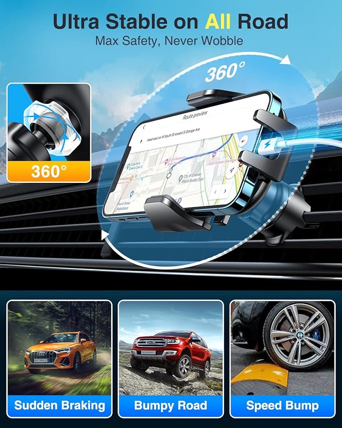 [2025 True Military-Grade] Car Phone Holder VANMASS [Upgraded Strongest Suction & Clip] Cell Phone Mount for Dashboard Windshield Vent Wall,Truck Cradle Stand for iPhone 17 Pro Max 16 15 14 13 Android