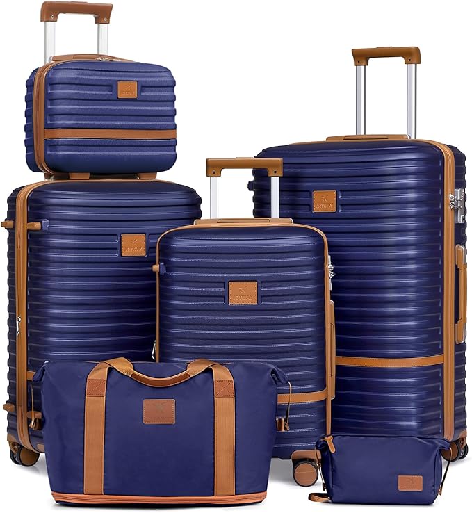Joyway Luggage Set 3 Piece Suitcase Sets with Spinner Wheel,Hardside Expandable Travel Laggage with TSA Lock (13/20/24/28 Navy brown