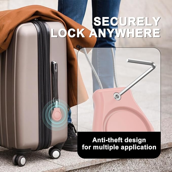 AirTag Holder with Wire Cable Compatible with Apple AirTags, Ultra Durable Anti-Lost Protective Lock Case for Luggage, Key, Backpack (Pink)