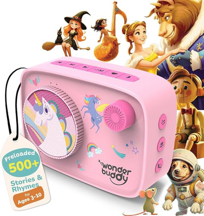 WonderBuddy Kids Story Box Audio Player, 500+ Preloaded Stories & Rhymes with Storybook DIY Art Kit, Voice Recorder, Content Upgrade, Bluetooth, Birthday Gift for Girls 3+ Years- Unicorn
