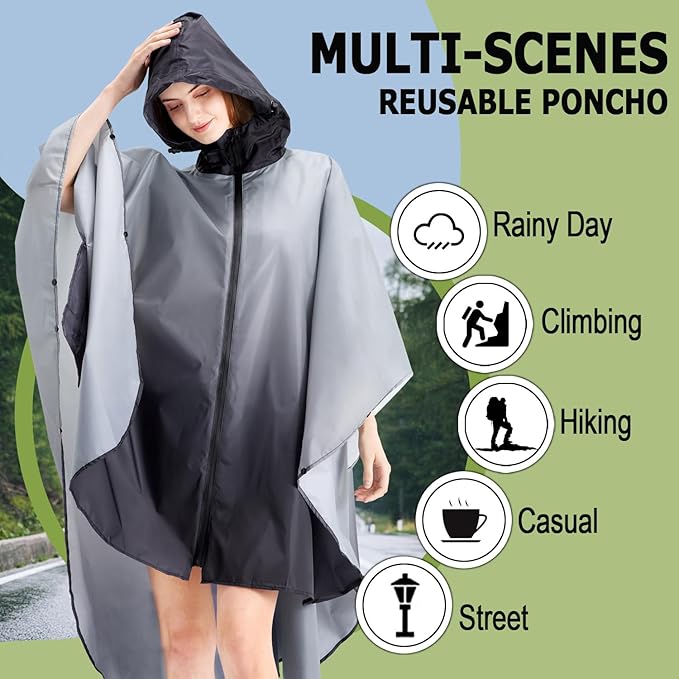 Fashion Hooded Rain Poncho Waterproof Raincoat Jacket with pocket for Women/Men/Adult