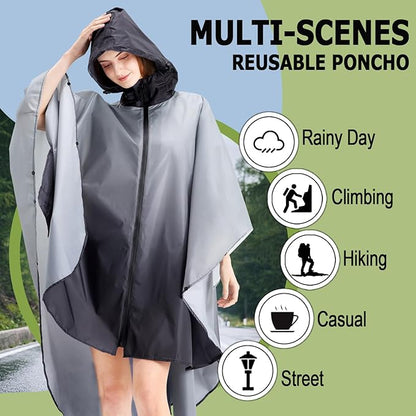 Fashion Hooded Rain Poncho Waterproof Raincoat Jacket with pocket for Women/Men/Adult