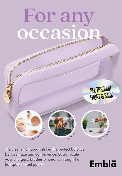 Clear Makeup Bag Zipper Pouch, Transparent Cosmetic Case Organizer, TSA Approved Travel Toiletry Case, Travel Accessories Essentials Makeup Tote for Women, Small Cute Make up Bag for Purse - Lilac