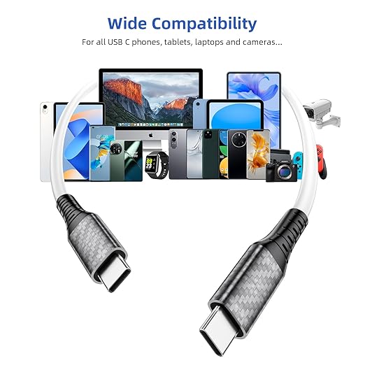 60W Charging Cable USB C to USB C Cord 30ft PD Fast Charge Cable for iPhone 17 16/Samsung S25 S23/Pixel 10 9, (Only Charge) Type-C Power Extension Cable for MacBook/Laptop/Security CCTV Camera, White
