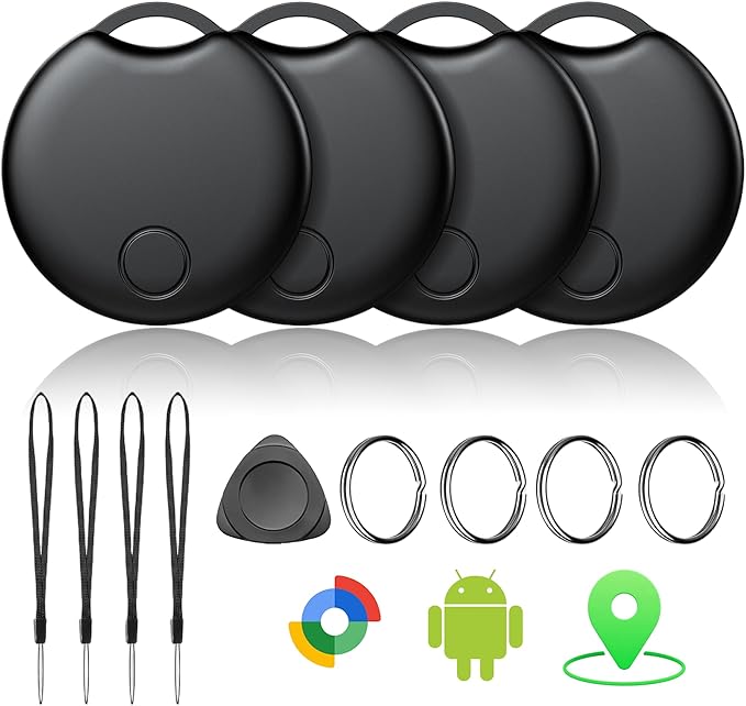 Air Tracker Tags-4 Pack for Android, Bluetooth Tracker Works with Google’s Find Hub | Android Only | Replaceable Battery | Water- Resistance | Item Finder for Luggage, Wallet, Key,Suitcases