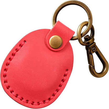 Genuine Leather Airtag Holder, Portable Air Tag Keychain with Key Rings Full Coverage Air Tags Hidden Case Cover Compatible for AirTags Bright Red