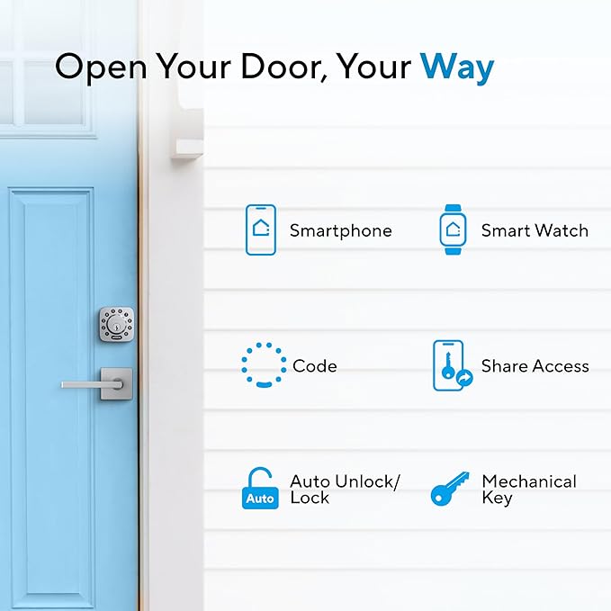 ULTRALOQ U-Bolt Smart Lock, 5 in 1 Keyless Entry Door Lock with Bluetooth, App Control, Backlit Keypad, Auto Unlock, Smart Deadbolt for Front Door, ANSI Grade 1, 1 Year Battery, Satin Nickel