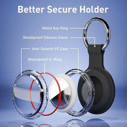 [4 Pack] for Airtag Holder Waterproof Case for Air Tags with Keychain,Shockproof GPS Cover [Anti-Scratch] [PC+Silicone] for Apple Tracker Item Tag Finders Accessories, Black/White/Blue/Red