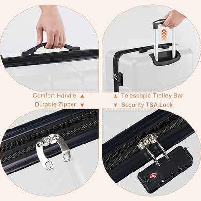 Sweetcrispy Carry on Luggage, Hard Shell ABS Suitcase with Double Spinner Wheels, Lightweight Expandable Rolling Suit Case with TSA Lock, 21 Inch Cream White
