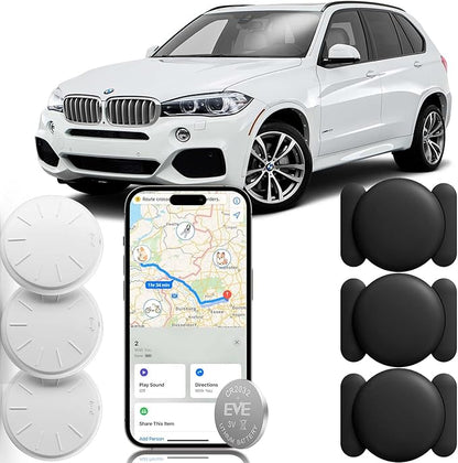 Car GPS Tracking Device for Vehicles, 3PCS Real Time GPS Tracker for Car Work with Find My (iOS Only),Hidden Mini GPS Tracker,No Monthly Fee (White Tracker, Black Magnetic Case)