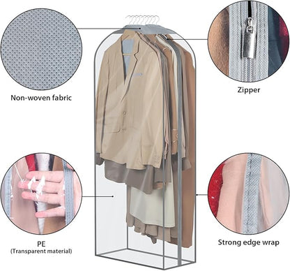 Zilink 10" All Gusseted Clear Garment Bags for Hanging Clothes 50" Hanging Garment Bags for Storage Suit Coat Bags for Closet Storage, 4 Packs