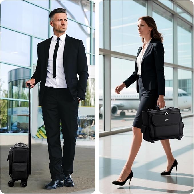 Rolling Laptop Bag 15.6 Inch Water Resistant Rolling Laptop Briefcase on Wheels Computer Bag Laptop Case for Work Travel Business Men Women, Black,New