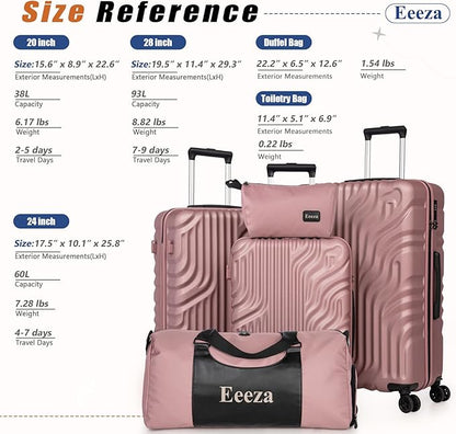 Luggage Sets Suitcase Sets 5 Piece Luggage Sets Suitcase with ABS Hard Shell Lightweight TSA Lock and Double Rotatable Detachable Wheels(RoseGold,20"/24"/28"/DB/TB)
