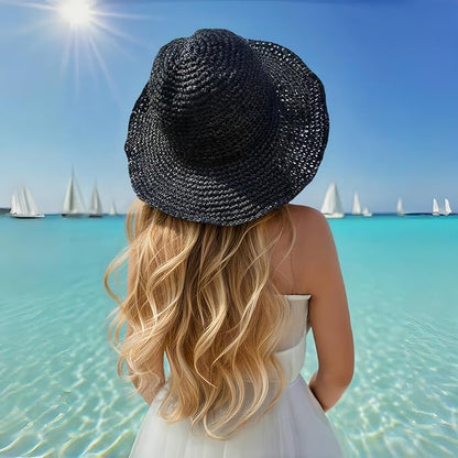 Floppy Big Beach Straw Hats for Women Foldable Summer Wide Brim Packable Sun Hat Womens Travel Straw Fedora Hat