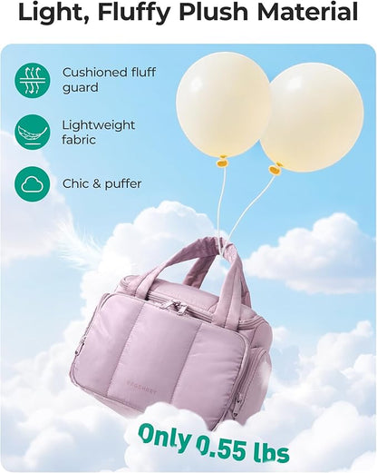 BAGSMART Puffy Travel Toiletry Bag, Roomy Makeup Bag with Multi-Pockets for Full-Sized Toiletries & Accessories, Purple