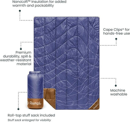 Rumpl Backcountry Puffy Blanket, Ultra-Portable and Lightweight Adventure Blanket, 1-Person (52x75 inches), Trace Valley Marionberry