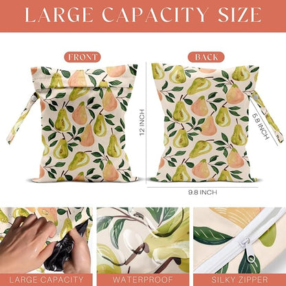 4 Pack Cute Fruit Wet Bag Waterproof Washable Reusable Wet Dry Bag for Swimsuit Dirty Clothes Bathing Cloth Diaper Travel Beach Pool Yoga Gym Toiletries Travel Beach Essentials Pear Lemon Peach