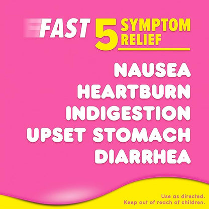 Pepto Bismol Chews, Upset Stomach Relief, Nausea Relief, Heartburn Relief, Indigestion Relief, Anti Diarrhea Medication for Adults - 5 Symptom Fast Relief, 72 Chewable Tablets (3x24 ct)