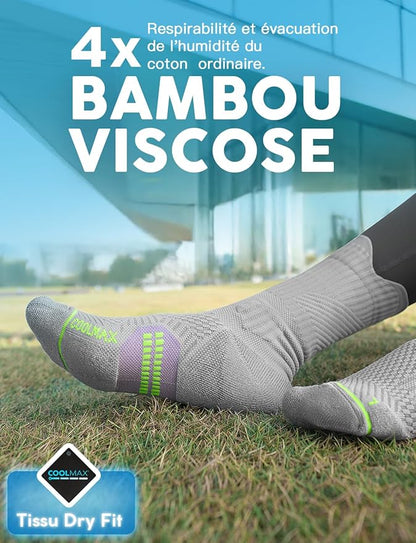Womens Coolmax Bamboo Viscose Compression Running Crew Socks, Moisture-Wicking Anti-Blister Hiking&Gym Athletic