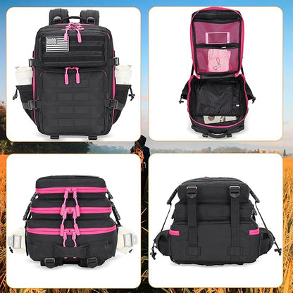 25L Tactical Military Backpack Small Travel Backpack for Men and Women Assault Pack Bug Out Bag Molle Daypack Gym Backpack with Bottle Holder (Black Neon Pink)