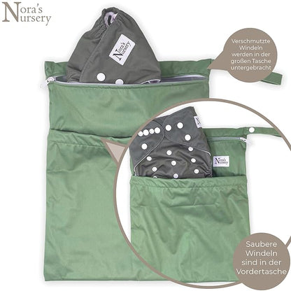 Nora's Nursery Wet Dry Bags with Two Zippered Pockets - Reusable and Washable for Swimming, Travel, Beach, Pool, Daycare, Cloth Diapers, Toiletries, and Wet Swimsuits - 11x15, Garden, 2-Pack