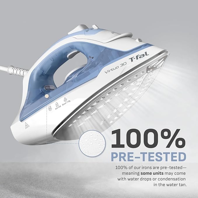 T-Fal Virtuo Steam Iron for Clothes Garment Steamer, Burst of Steam & Spray, Portable Iron and Steamer for Clothes, Ceramic Nonstick Soleplate, 1400 Watts, Anti-Drip, Auto-Off, Easy Ironing, Blue