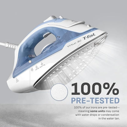 T-Fal Virtuo Steam Iron for Clothes Garment Steamer, Burst of Steam & Spray, Portable Iron and Steamer for Clothes, Ceramic Nonstick Soleplate, 1400 Watts, Anti-Drip, Auto-Off, Easy Ironing, Blue