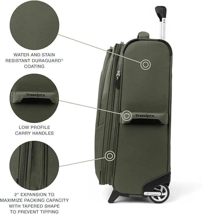 Travelpro Maxlite 5 Softside Expandable Upright 2 Wheel Carry-on Luggage, Lightweight, 20-Inch — Slate Green
