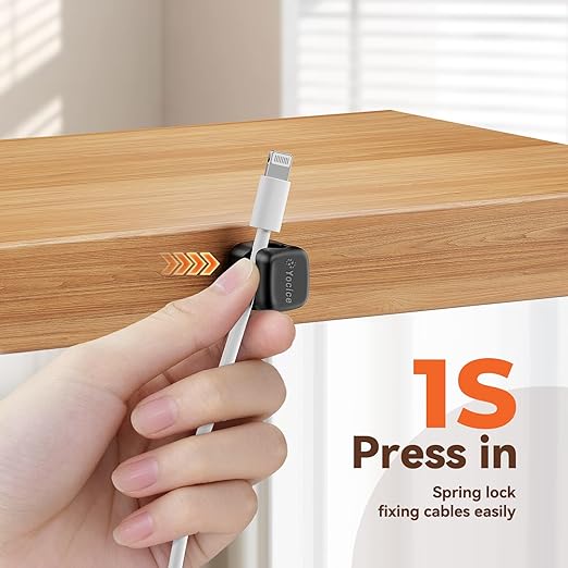 6 Pack Rotatable Cord Organizer,Spring Cable Clips Desk Cable Management Cord Holder Adhesive Phone Charger Cord Clips for Home Office Car Wall Nightstand Accessories Black