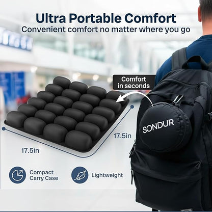 Travel Cushion – CloudAir Technology Airplane Seat Cushion – Inflatable Travel Cushion for Long Flights – Portable Air Cell Design, Puncture-Resistant Waterproof Pad – Black