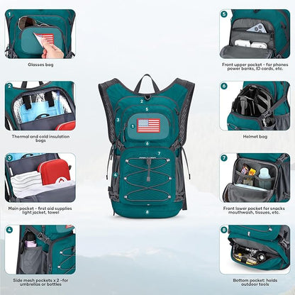 Maelstrom Hydration Hiking Backpack with 2L/3L Water Bladder, High Flow Bite Valve Water Backpack Men Women Lightweight Insulation for Hiking, Cycling, Running, Climbing, Camping