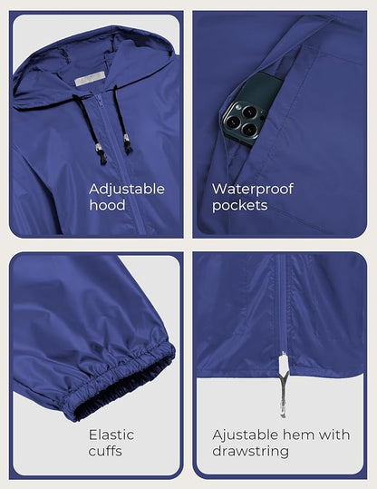 COOFANDY Mens Packable Rain Jacket Lightweight Waterproof Raincoat with Hood Outdoor Rain Gear Travel Hiking Cycling