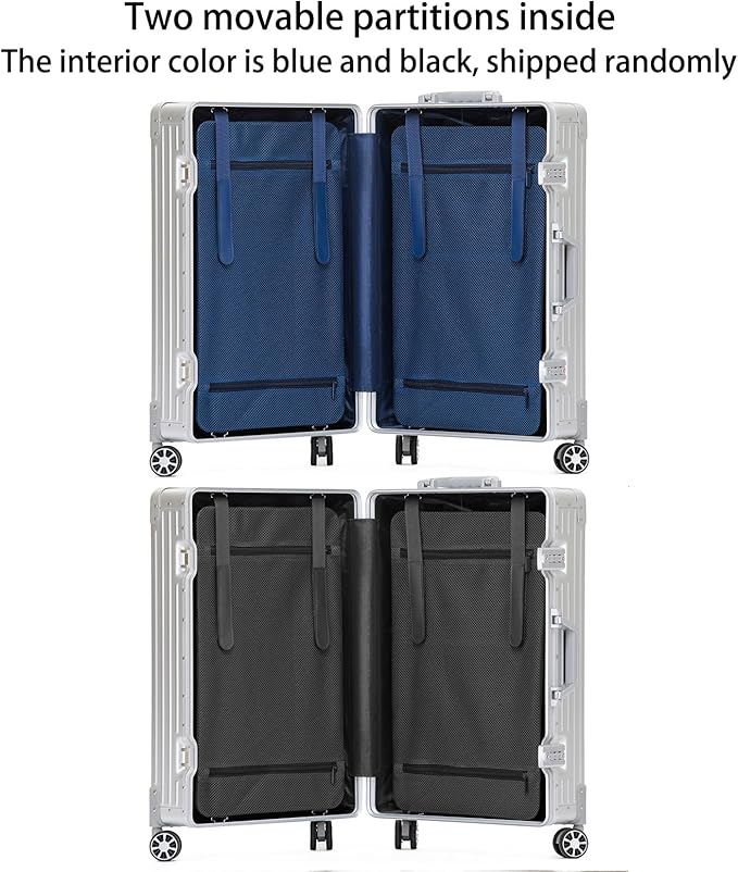 Metal All Aluminum Carry-on Luggage TSA Customs Lock Zipperless Silent Rotary Wheel Business Suitcase Aluminum Frame Set (red, 2Piece(20/26))