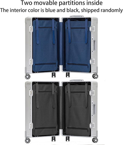 Metal All Aluminum Carry-on Luggage TSA Customs Lock Zipperless Silent Rotary Wheel Business Suitcase Aluminum Frame Set (blue, 26 '')
