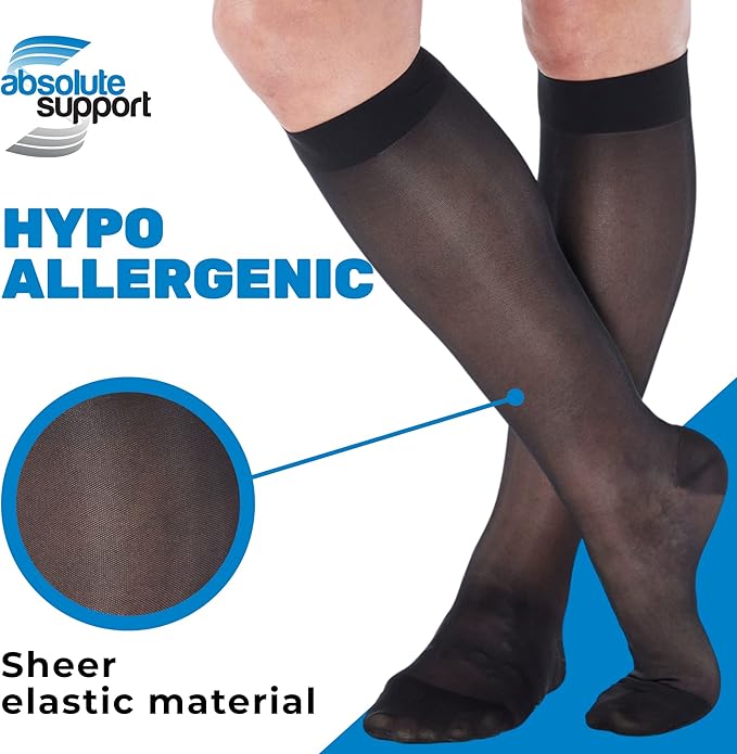 (3 Pairs - Closed Toe) Made in USA - Sheer Compression Socks for Women 15-20mmHg - Compression Stockings for Varicose Veins Circulation, Thrombosis, Embolism - Black, Medium - A101BL2-3
