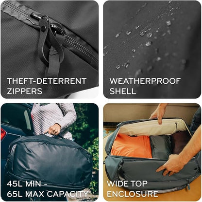 Peak Design Travel Duffelpack 45-65L, Eclipse, Weatherproof Duffel Backpack, Expandable, Extra-Long Zip, Stowable Straps, Fits Packing & Camera Cubes, Versatile Bag for Travel & Adventure